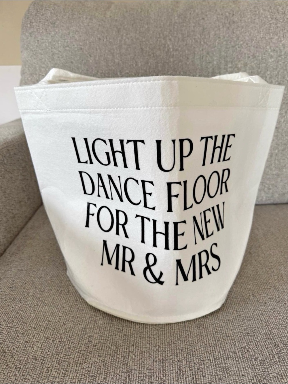 White Canvas Wedding Phrase Storage Bin